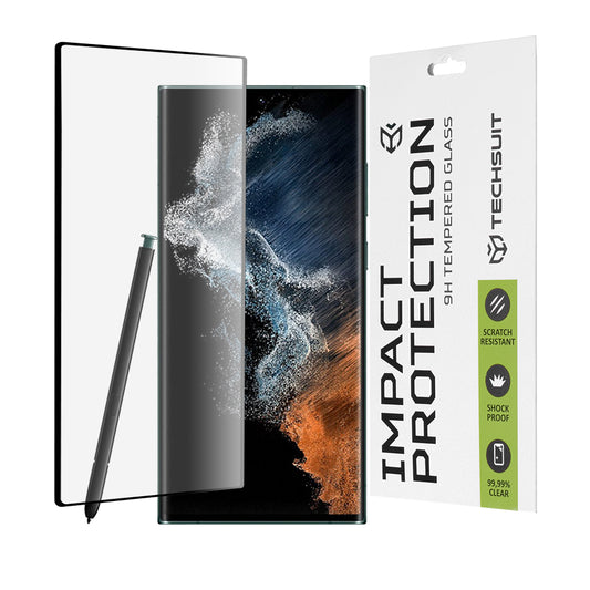 Techsuit képernyővédő fólia Samsung Galaxy S22 Ultra 5G S908 készülékhez, edzett üveg, teljes ragasztó, 111D, fekete