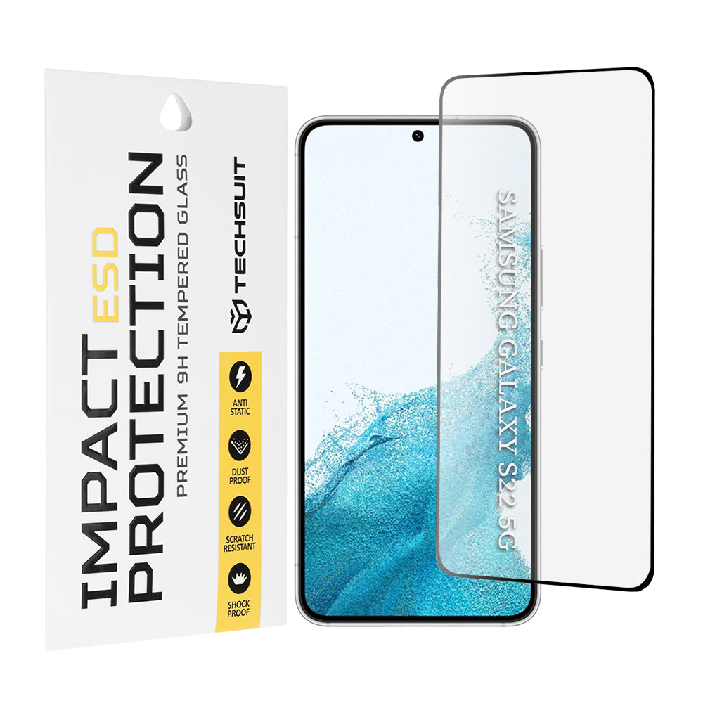 Techsuit képernyővédő fólia Samsung Galaxy S23 S911 / S22 5G S901 készülékhez, edzett üveg, teljes ragasztó, fekete