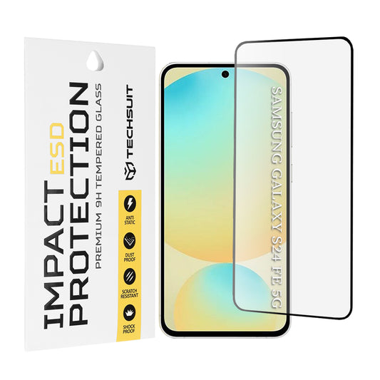 Techsuit képernyővédő fólia Samsung Galaxy S24 FE S721-hez, edzett üveg, teljes ragasztó, fekete