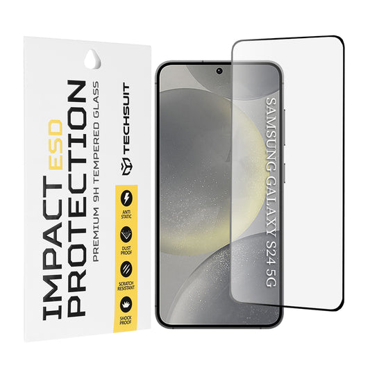 Techsuit képernyővédő fólia Samsung Galaxy S24 S921-hez, edzett üveg, teljes ragasztó, fekete