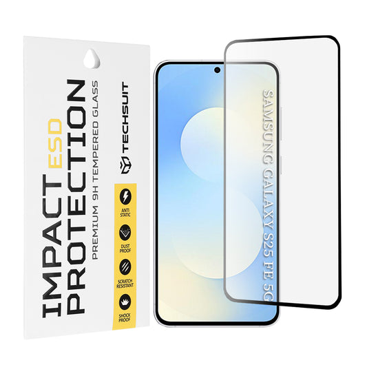 Techsuit képernyővédő fólia Samsung Galaxy S25 FE-hez, edzett üveg, teljes ragasztó, fekete