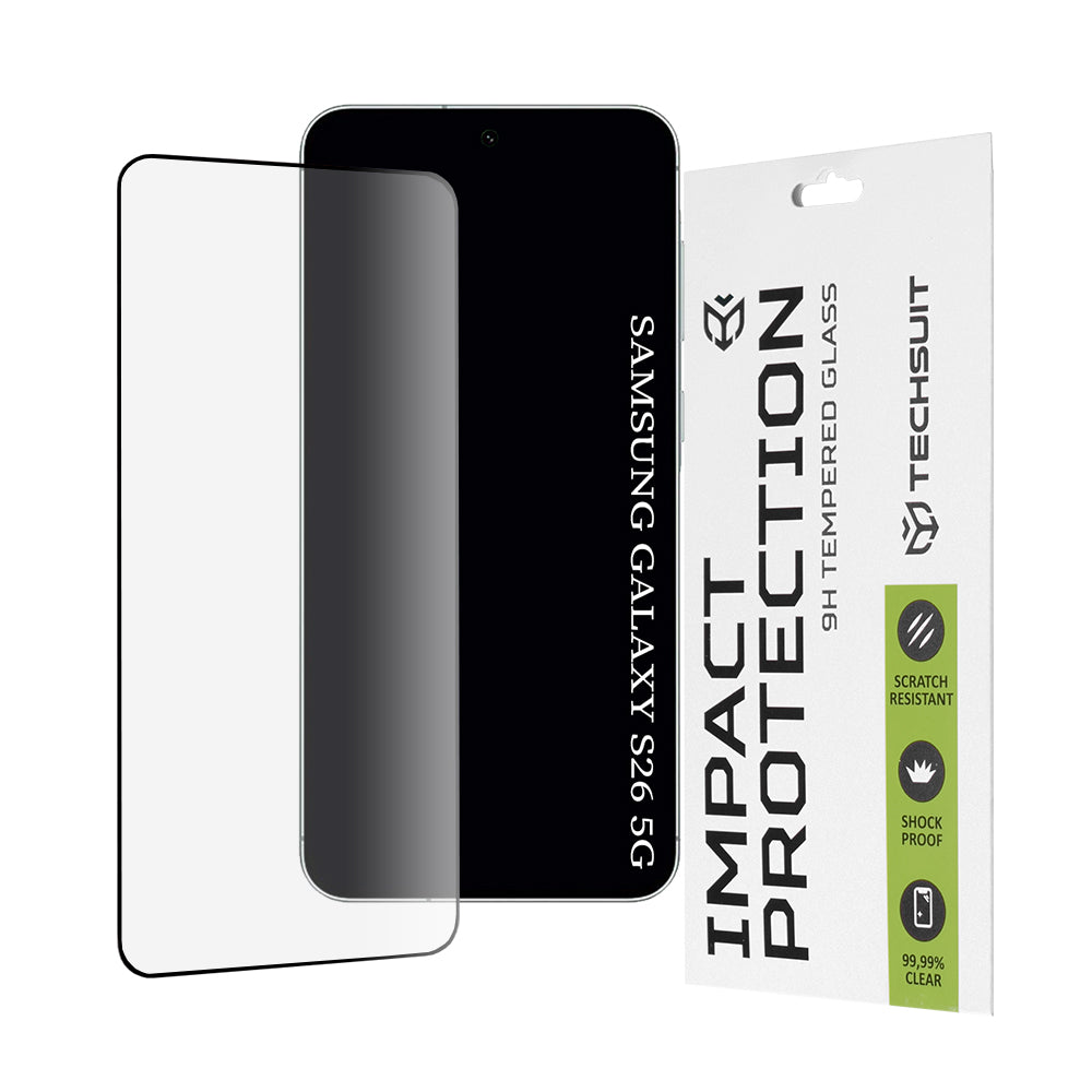 Techsuit képernyővédő fólia Samsung Galaxy S26 S942-hez, Edzett üveg, Teljes ragasztás, 111D, Fekete