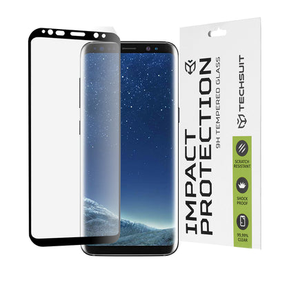 Techsuit Screen Protector Film for Samsung Galaxy S8 G950, Tempered Glass, Full Glue, 111D, Black