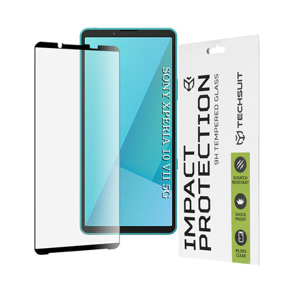 Techsuit képernyővédő fólia Sony Xperia 10 VII-hez, edzett üveg, teljes ragasztó, 111D, fekete