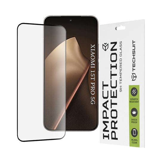 Techsuit képernyővédő fólia Xiaomi 15T Pro-hoz, Edzett üveg, Teljes ragasztás, 111D, Fekete