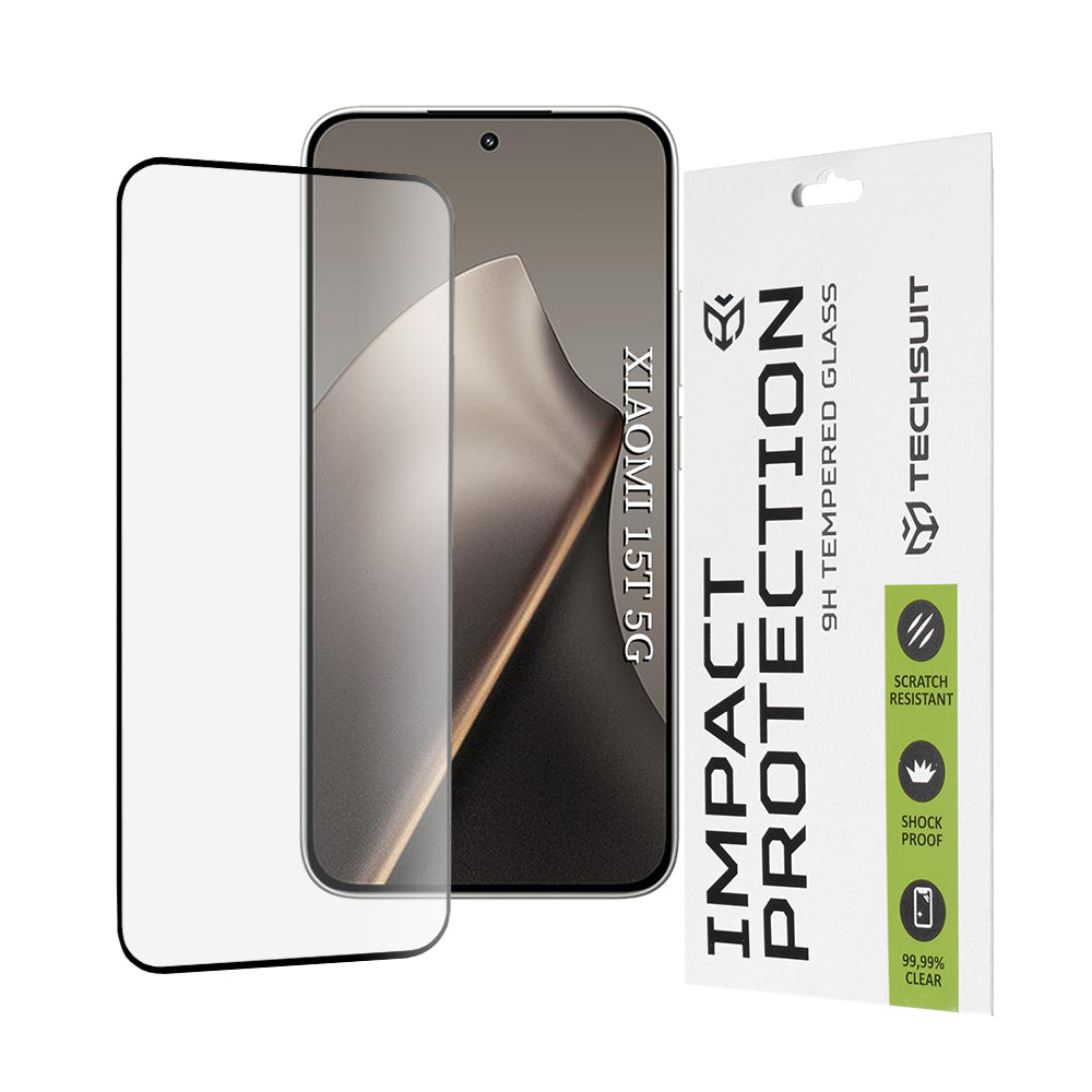 Techsuit képernyővédő fólia Xiaomi 15T-hez, Edzett üveg, Teljes ragasztás, 111D, Fekete