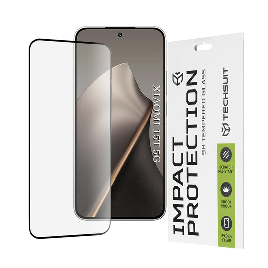 Techsuit képernyővédő fólia Xiaomi 15T-hez, Edzett üveg, Teljes ragasztás, 111D, Fekete
