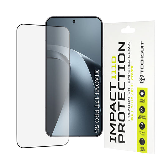 Techsuit képernyővédő fólia Xiaomi 17T Pro-hoz, edzett üveg, teljes ragasztó, 111D, fekete
