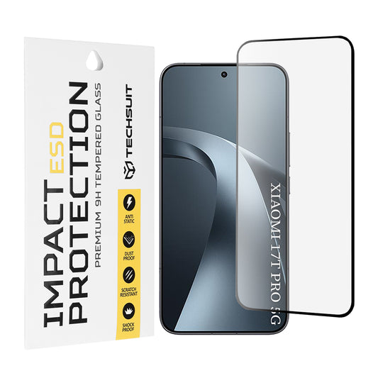 Techsuit képernyővédő fólia Xiaomi 17T Pro-hoz, edzett üveg, teljes ragasztó, fekete