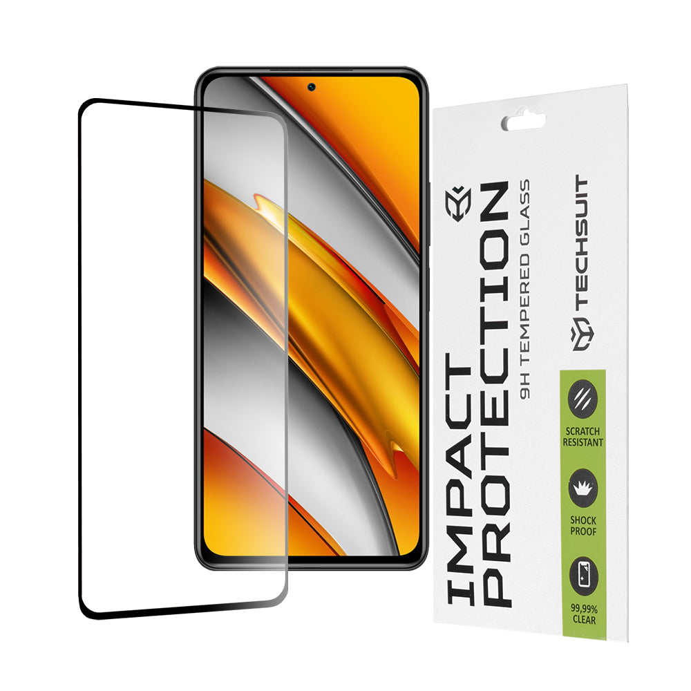 Techsuit képernyővédő fólia Xiaomi Poco F3 / Mi 11i készülékhez, edzett üveg, teljes ragasztó, 111D, fekete