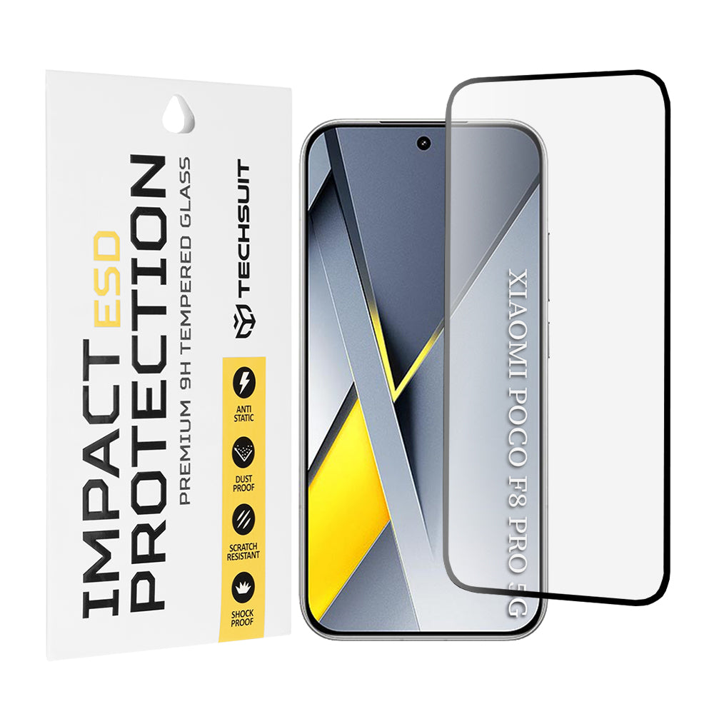 Techsuit védőfólia Xiaomi Poco F8 Pro készülékhez, Edzett üveg, Teljes ragasztás, Fekete