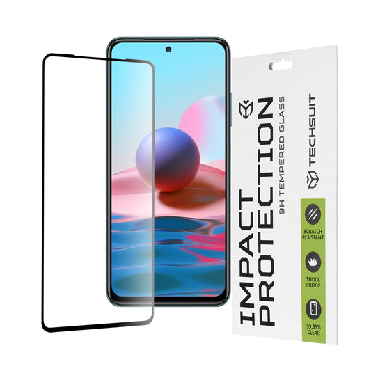 Techsuit képernyővédő fólia Xiaomi Poco M5s / Redmi Note 10S / Note 10 készülékekhez, edzett üveg, teljes ragasztó, 111D, fekete