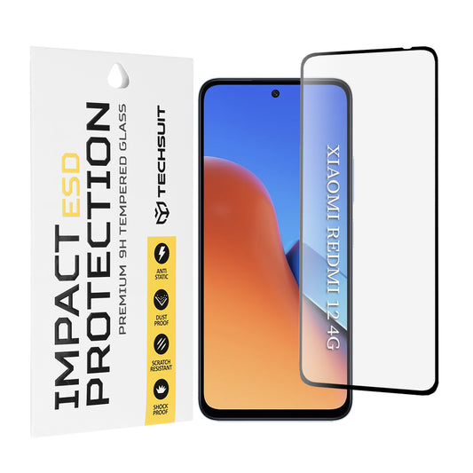 Techsuit képernyővédő fólia Xiaomi Redmi 13 5G / 13 / 12 5G / 12 / Poco M6 4G készülékekhez, edzett üveg, teljes ragasztó, fekete