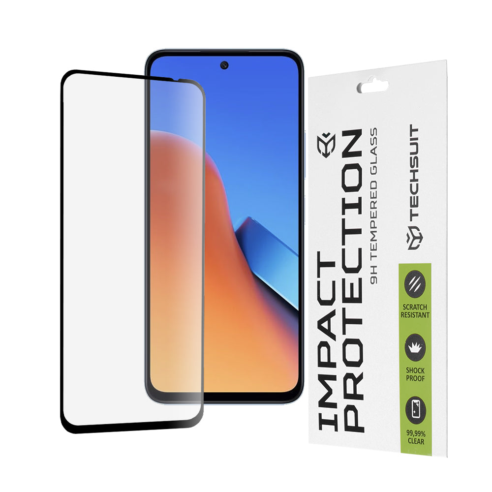 Techsuit képernyővédő fólia Xiaomi Poco M6 4G / Redmi 13 / 12 5G / 12 készülékekhez, edzett üveg, teljes ragasztó, 111D, fekete