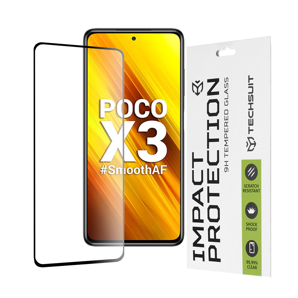 Techsuit képernyővédő fólia Xiaomi Poco X3 Pro / X3 NFC / X3 készülékhez, edzett üveg, teljes ragasztó, 111D, fekete