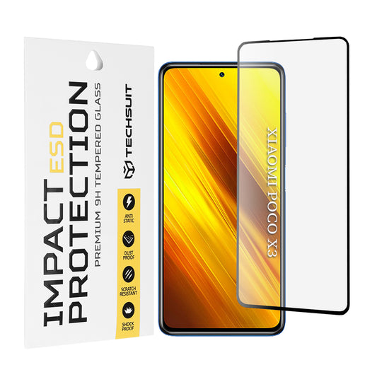 Techsuit képernyővédő fólia Xiaomi Poco X3 Pro / X3 NFC / X3 készülékhez, edzett üveg, teljes ragasztó, fekete