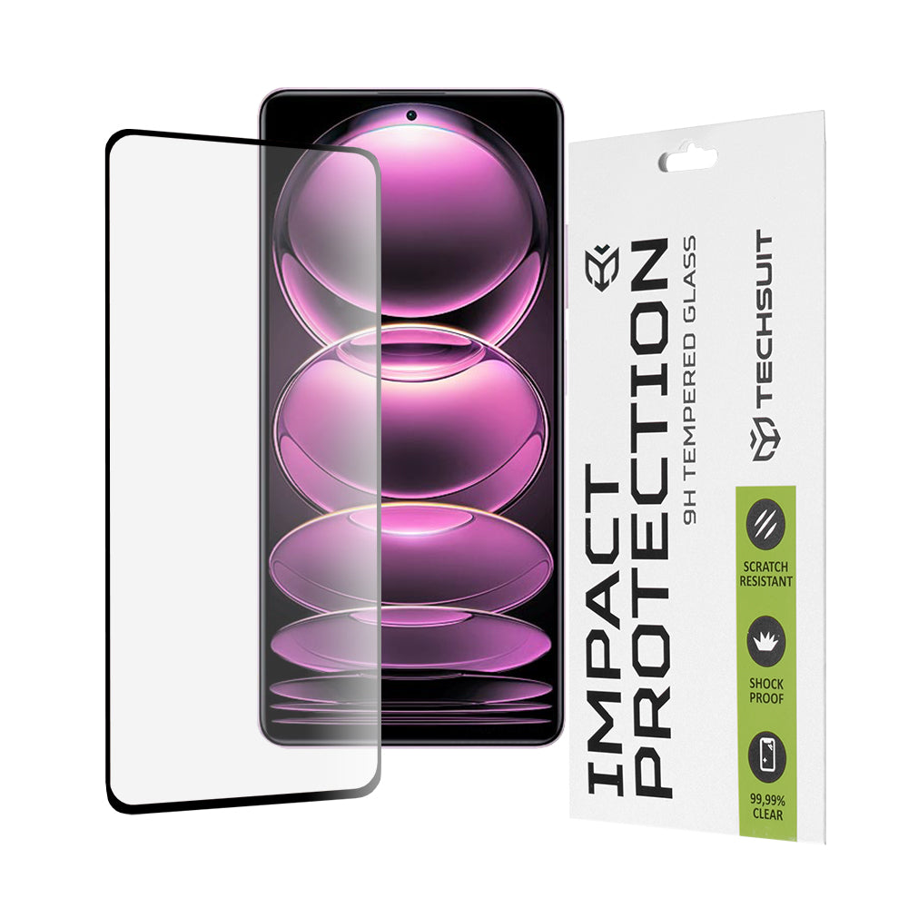 Techsuit képernyővédő fólia Xiaomi Poco X5 Pro / Redmi Note 12 Pro 5G / Note 12 Pro+ készülékekhez, edzett üveg, teljes ragasztó, 111D, fekete
