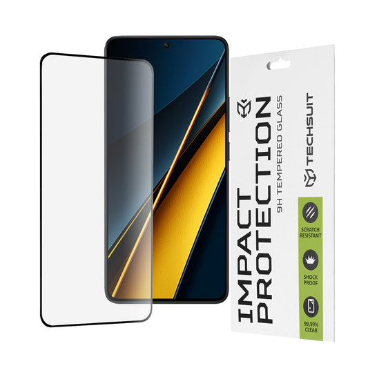 Techsuit képernyővédő fólia Xiaomi Poco X6 Pro-hoz, edzett üveg, teljes ragasztó, 111D, fekete