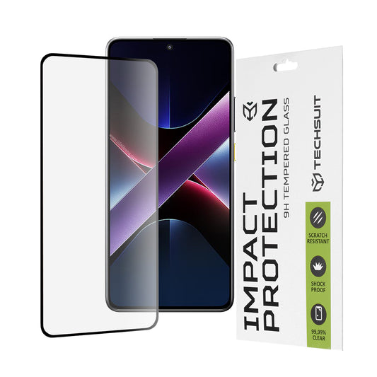 Techsuit képernyővédő fólia Xiaomi Poco X7 Pro-hoz, edzett üveg, teljes ragasztó, 111D, fekete