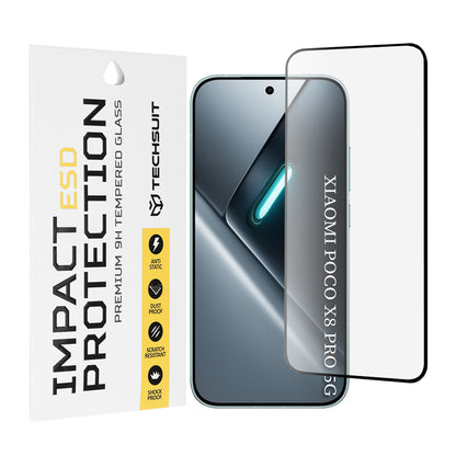 Techsuit képernyővédő fólia Xiaomi Poco X8 Pro-hoz, edzett üveg, teljes ragasztó, fekete