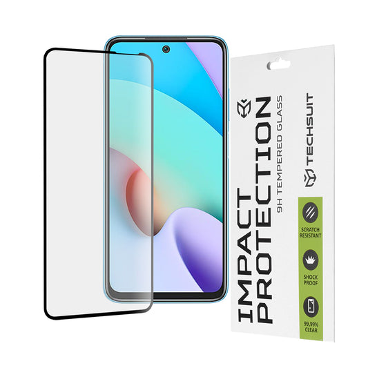 Techsuit képernyővédő fólia Xiaomi Redmi 10 2022 / 10 (2021) készülékhez, edzett üveg, teljes ragasztó, 111D, fekete