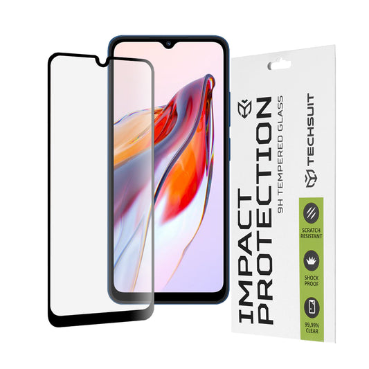 Techsuit képernyővédő fólia Xiaomi Redmi 12C / 10C / Poco C40 készülékekhez, edzett üveg, teljes ragasztó, 111D, fekete