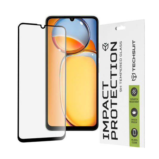 Techsuit képernyővédő fólia Xiaomi Redmi 13C 5G / 13C / Poco C65 készülékhez, edzett üveg, teljes ragasztó, 111D, fekete