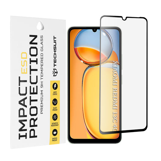 Techsuit képernyővédő fólia Xiaomi Redmi 13C 5G / 13C / Poco C65 készülékhez, edzett üveg, teljes ragasztó, fekete