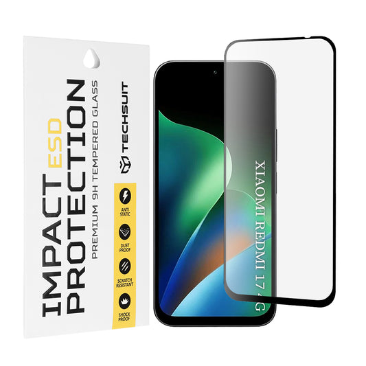 Techsuit képernyővédő fólia Xiaomi Redmi 17 5G / 17 4G-hez, edzett üveg, teljes ragasztó, fekete