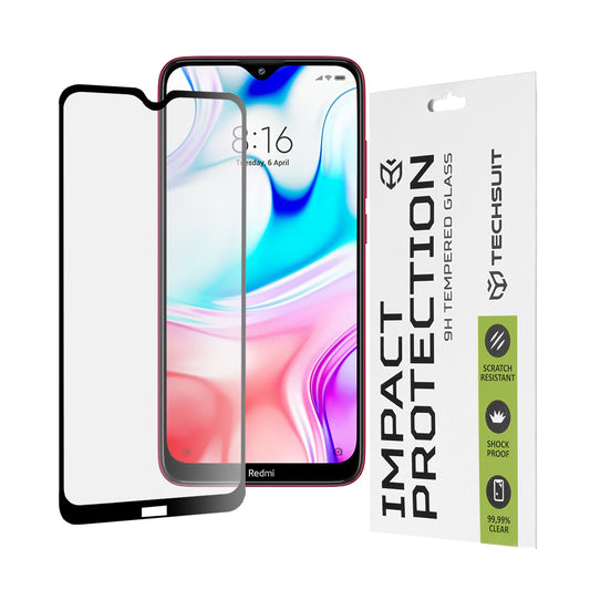Techsuit képernyővédő fólia Xiaomi Redmi 8A / 8 készülékhez, edzett üveg, teljes ragasztó, 111D, fekete