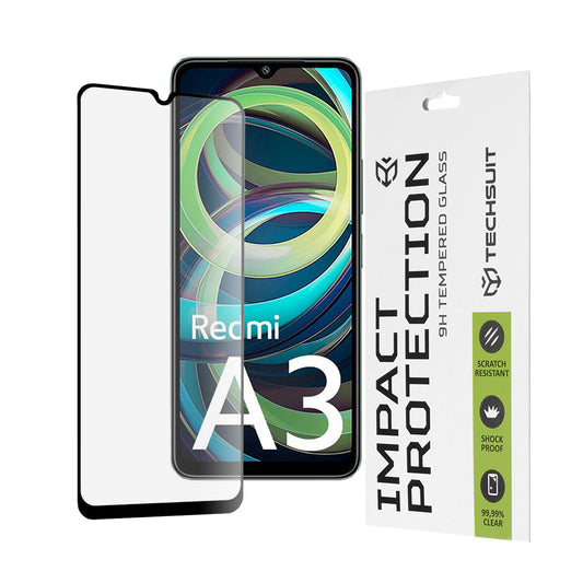 Techsuit képernyővédő fólia Xiaomi Redmi A3x / A3 készülékhez, edzett üveg, teljes ragasztó, 111D, fekete