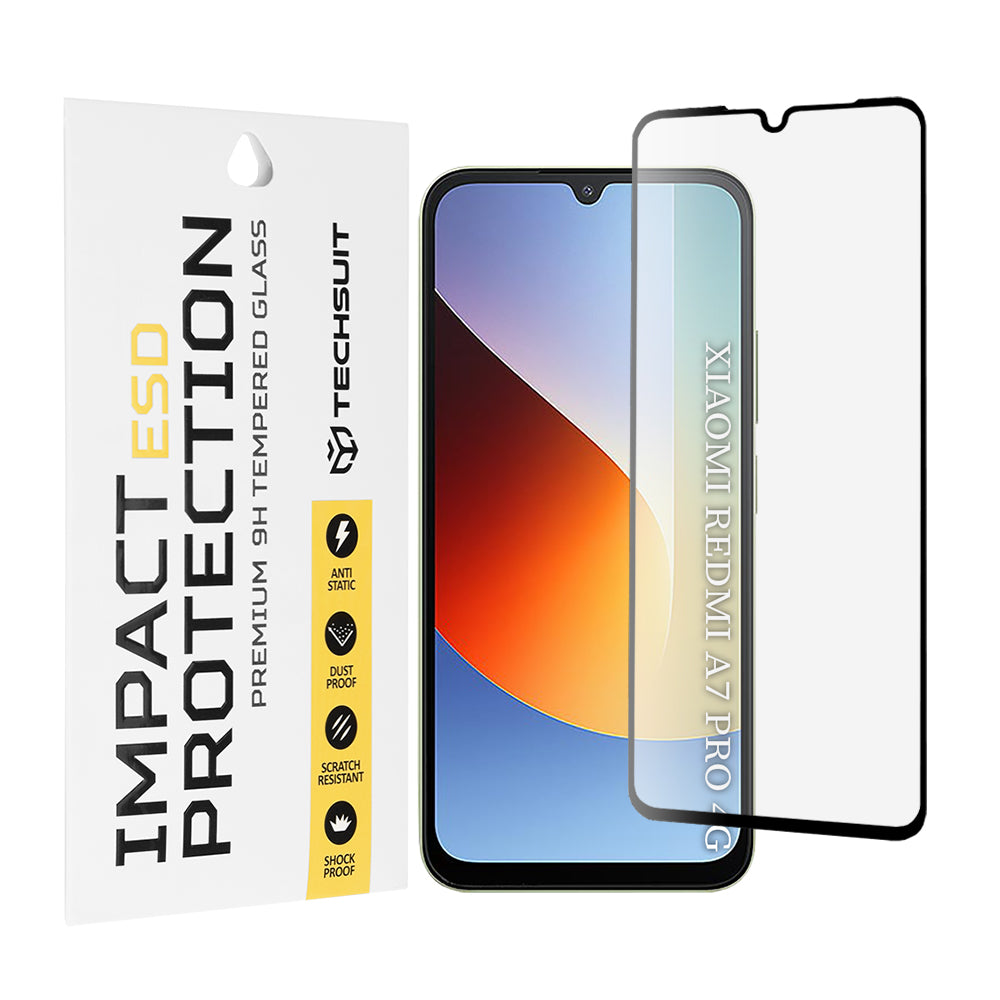 Techsuit képernyővédő fólia Xiaomi Redmi A7 Pro 4G-hez, edzett üveg, teljes ragasztó, fekete