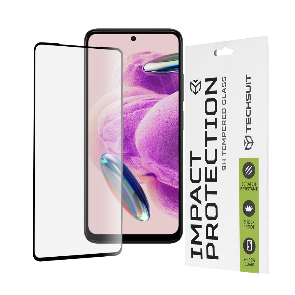 Techsuit képernyővédő fólia Xiaomi Redmi Note 12S-hez, edzett üveg, teljes ragasztó, 111D, fekete