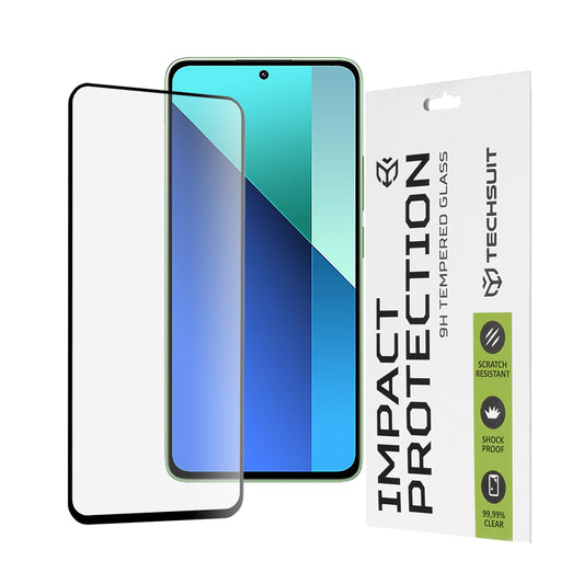 Techsuit képernyővédő fólia Xiaomi Redmi Note 13 4G-hez, edzett üveg, teljes ragasztó, 111D, fekete