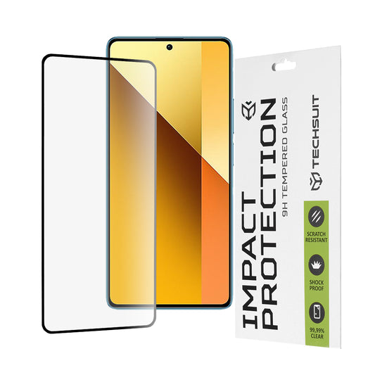 Techsuit képernyővédő fólia Xiaomi Redmi Note 13 5G-hez, edzett üveg, teljes ragasztó, 111D, fekete