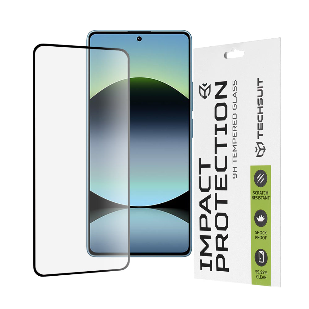 Techsuit képernyővédő fólia Xiaomi Redmi Note 14S-hez, edzett üveg, teljes ragasztó, 111D, fekete