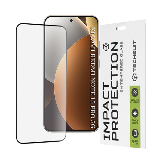 Techsuit képernyővédő fólia Xiaomi Redmi Note 15 Pro 5G-hez, Edzett üveg, Teljes ragasztás, 111D, Fekete