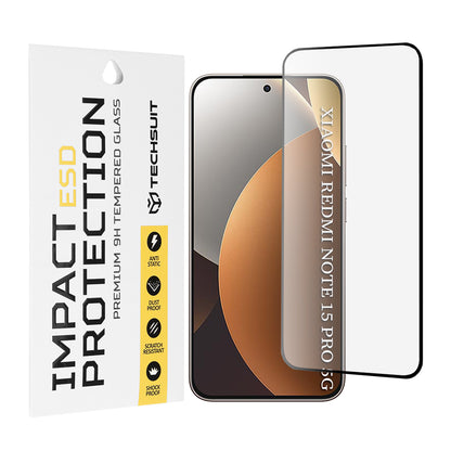 Techsuit képernyővédő fólia Xiaomi Redmi Note 15 Pro 5G-hez, Edzett üveg, Teljes ragasztás, Fekete