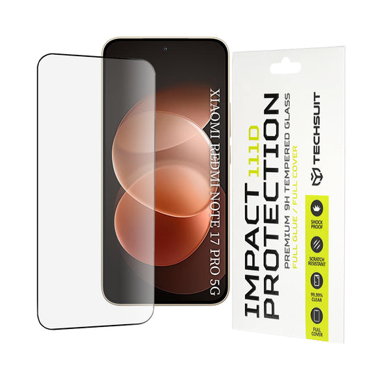 Techsuit képernyővédő fólia Xiaomi Redmi Note 17 Pro / Note 17 Pro Max készülékhez, edzett üveg, teljes ragasztó, 111D, fekete