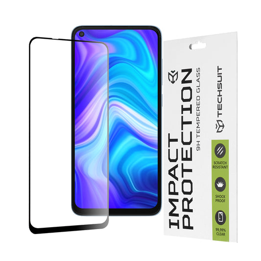Techsuit képernyővédő fólia Xiaomi Redmi Note 9 / 10X 4G-hez, edzett üveg, teljes ragasztó, 111D, fekete