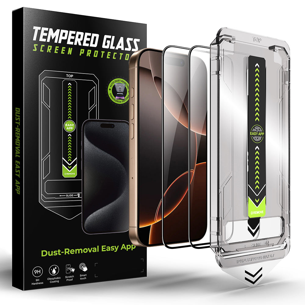 Techsuit TitanGlass képernyővédő fólia Apple iPhone 14 Pro Max készülékhez, Edzett üveg, Teljes ragasztó, 2 darabos készlet, Fekete