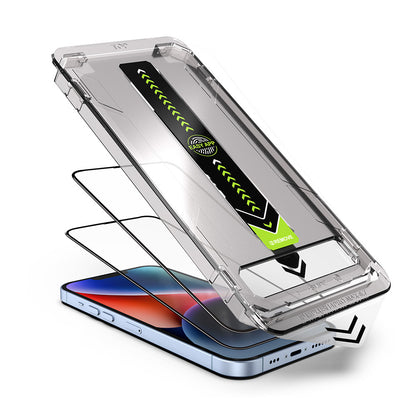 Techsuit TitanGlass képernyővédő fólia Apple iPhone 14 Pro Max készülékhez, Edzett üveg, Teljes ragasztó, 2 darabos készlet, Fekete