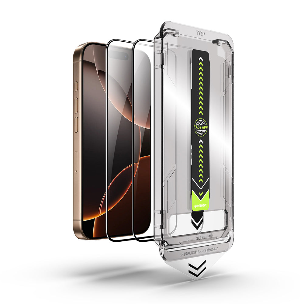 Techsuit TitanGlass képernyővédő fólia Apple iPhone 14 Pro Max készülékhez, Edzett üveg, Teljes ragasztó, 2 darabos készlet, Fekete