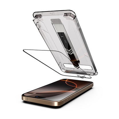 Techsuit TitanGlass képernyővédő fólia Apple iPhone 14 Pro Max készülékhez, Edzett üveg, Teljes ragasztó, 2 darabos készlet, Fekete