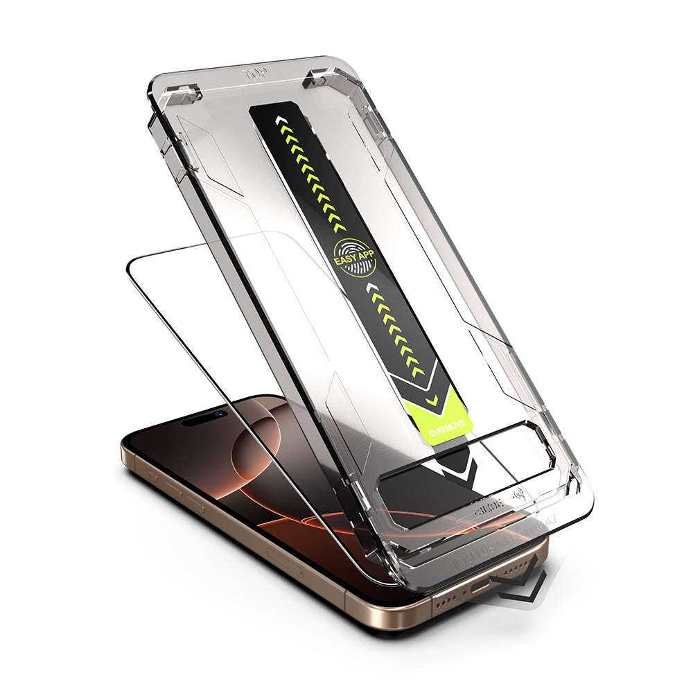Techsuit TitanGlass képernyővédő fólia Apple iPhone 17e / 16e / 14 / 13 Pro készülékekhez, edzett üveg, teljes ragasztó, fekete