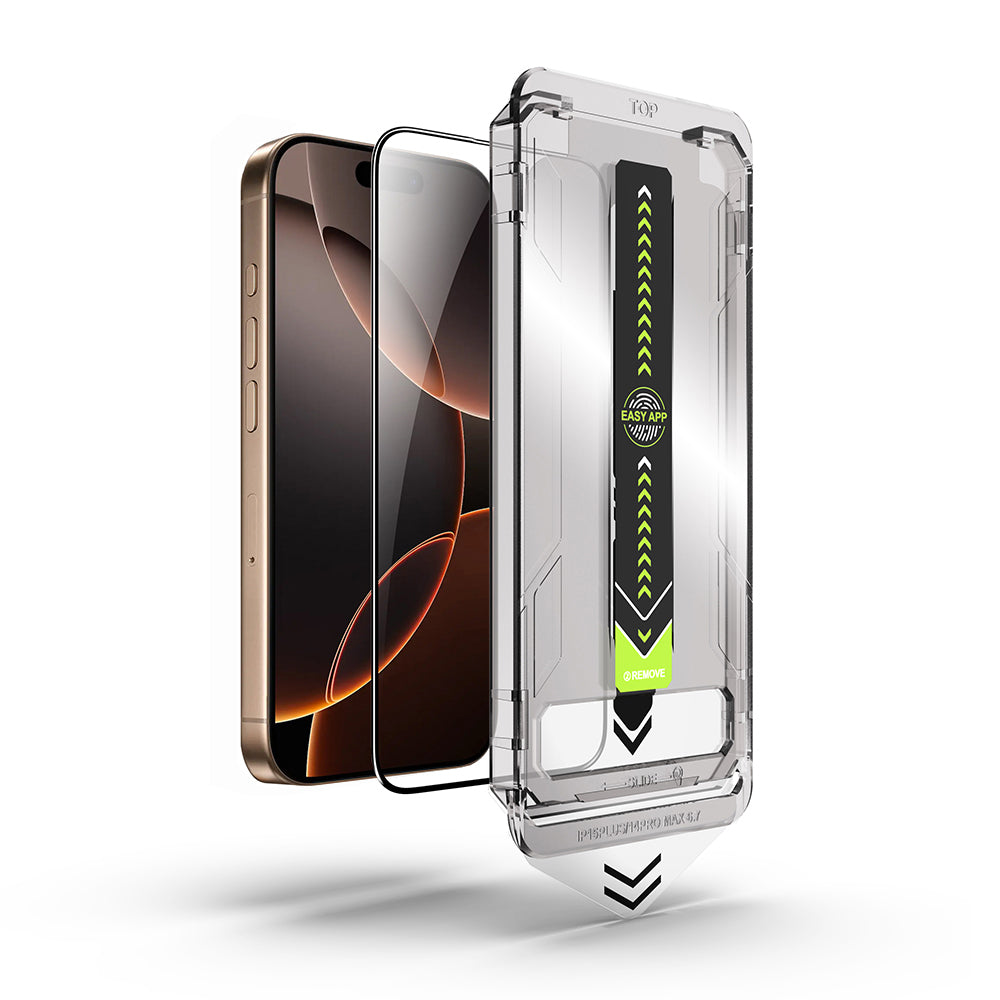 Techsuit TitanGlass védőfólia Apple iPhone 17 / 16 Pro készülékhez, Edzett üveg, Teljes ragasztás, Fekete
