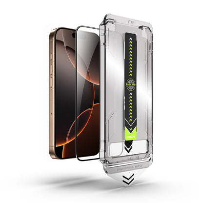 Techsuit TitanGlass védőfólia Apple iPhone 17 / 16 Pro készülékhez, Edzett üveg, Teljes ragasztás, Fekete