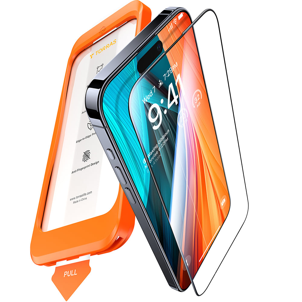 Torras GlassGo Install Master képernyővédő fólia Apple iPhone 16 Pro Max készülékhez, edzett üveg, teljes ragasztó, fekete