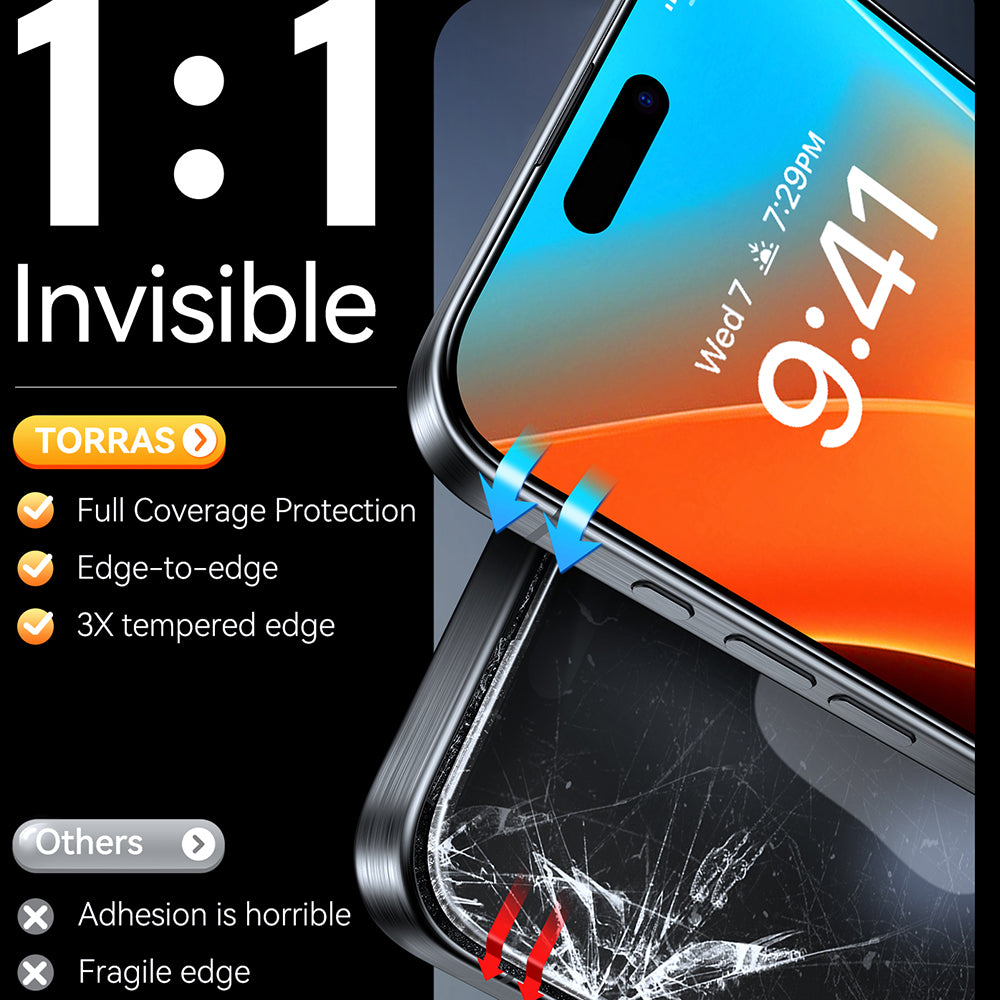 Torras GlassGo Install Master képernyővédő fólia Apple iPhone 16 Pro Max készülékhez, edzett üveg, teljes ragasztó, fekete