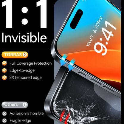 Torras GlassGo Install Master képernyővédő fólia Apple iPhone 16 Pro Max készülékhez, edzett üveg, teljes ragasztó, fekete